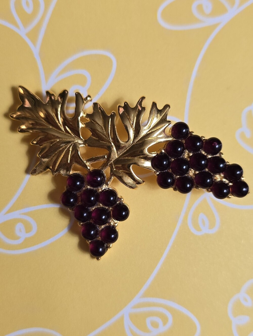 Monet Grapes Pin - Deep Red Lucite Ballotini Balls 2" x 1 1/4 Brooch